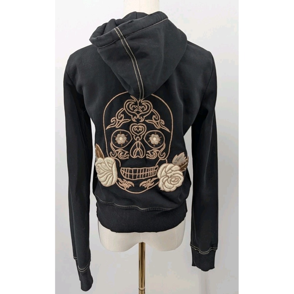 Y2K Limited Miss Me Le lotus Bleu Embroidered Distressed Skull Full Zip Hoodie M - Picture 5 of 14